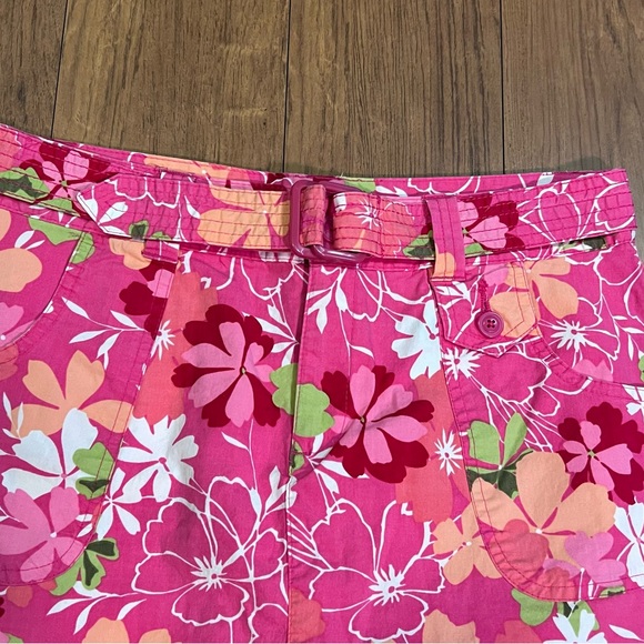 White Stag Hot Pink Y2K Barbie Tropical Hawaiian Floral Belted Cargo Skort Sz 6 - Picture 3 of 8